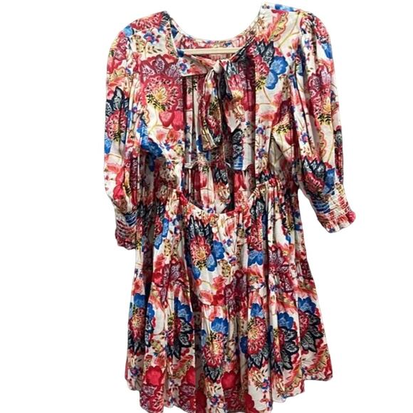 New MISA LA Honor Mini Dress Amalfi Botanical Floral Prairie Puff Sleeve Flowy - Picture 6 of 9